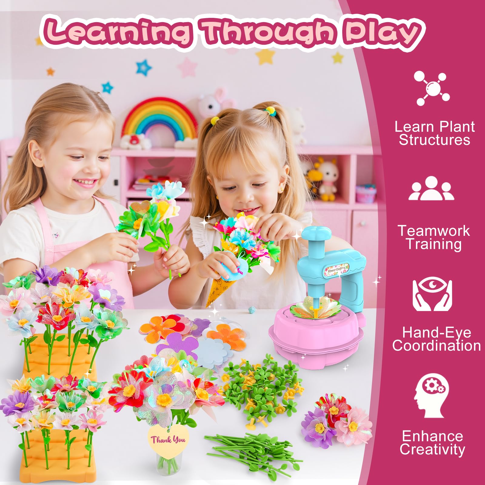 Mieryd Kit Lavoretti Creativi per Bambini, Fai Da Te Artigianale Laboratorio dei Fiori, DIY Bouquet Fiori Giocattoli Ragazza Giochi Educativi, Natale Compleanno Regalo Bimba 3 4 5 6 7 8 9 10 Anni