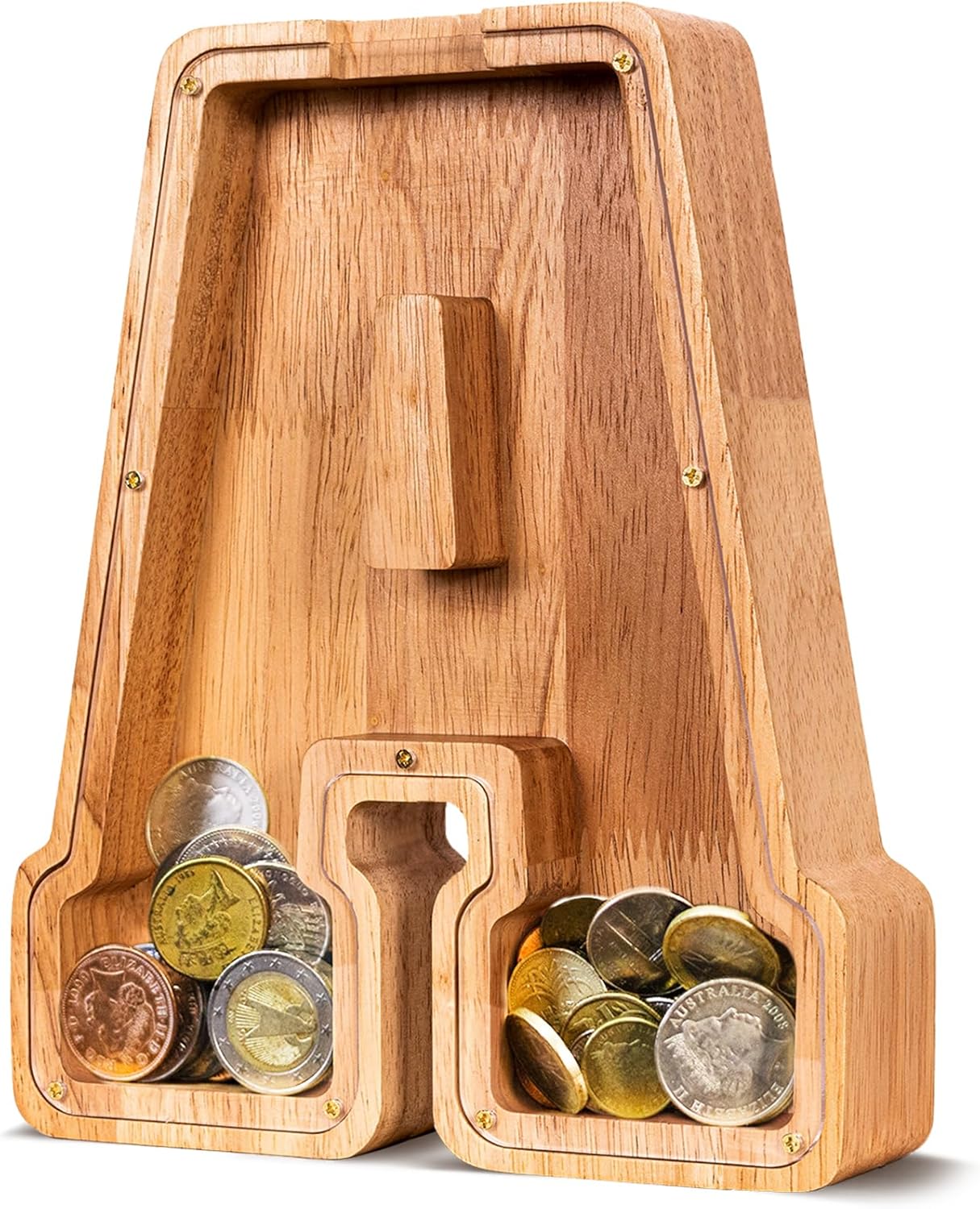 ELX Large Letter Piggy Bank for Kids Boys, Personalized Wooden Money Bank, Safe & Durable Savings Box for Toddlers Girls, Gifts for Birthday Holiday Christmas