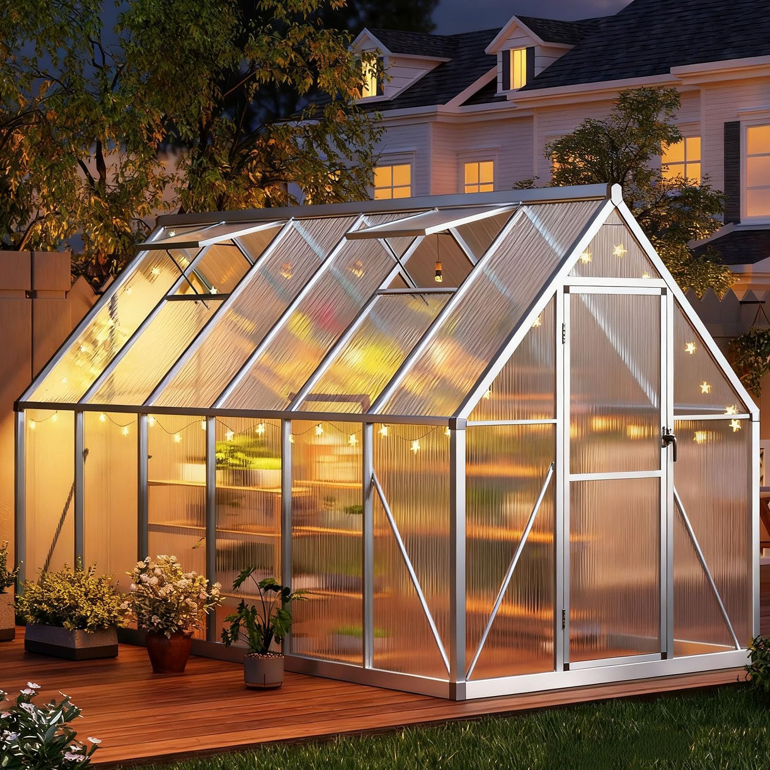 GAOMON 6x11 FT Outdoor Greenhouse with Roof Vent, Heavy Duty Aluminum Polycarbonate Greenhouses, Easy Assembly, Lockable Door, Large Walk-in Greenhouse for Patio, Backyard, Garden
