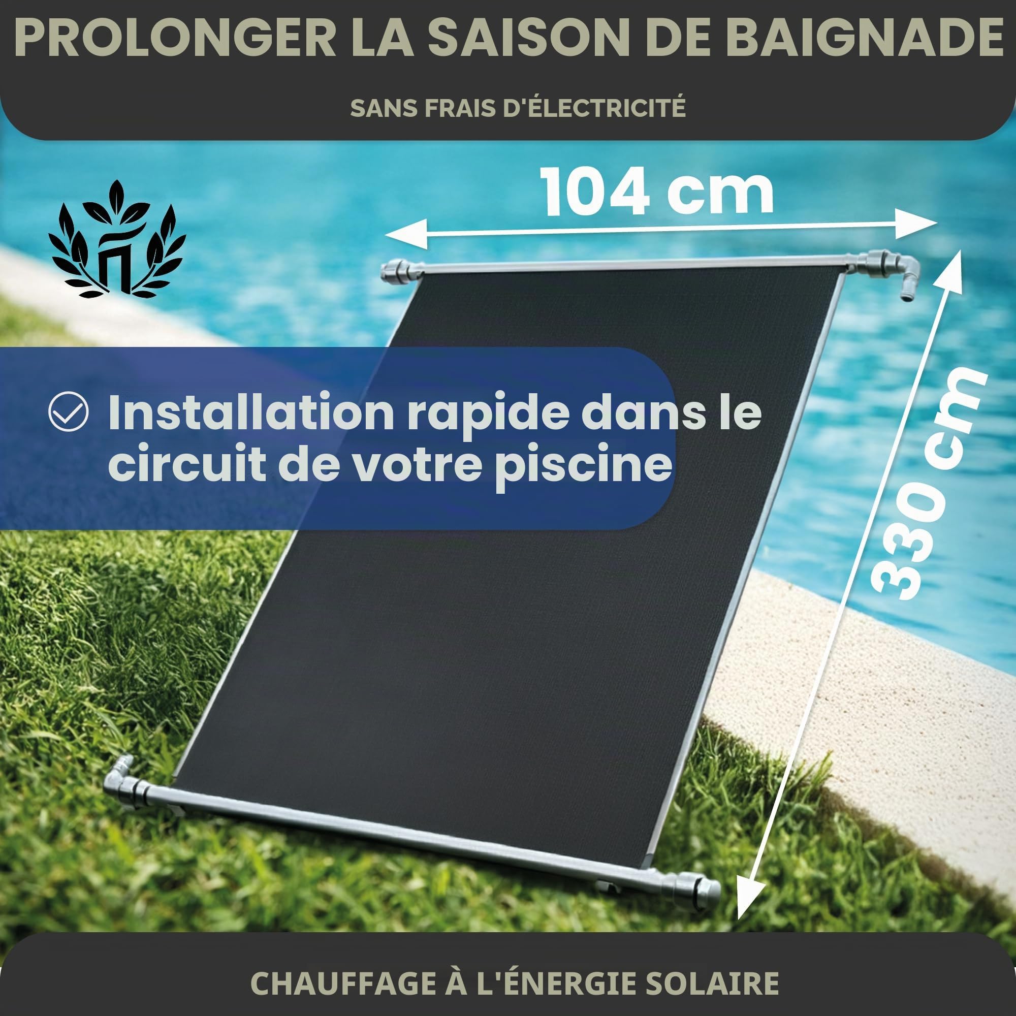 HAF® 1 panneau solaire 300 x 60 cm sans 3 voies - Tapis chauffant pour piscines jusqu'à 10 m³ - Chauffage solaire extensible à volonté - Chauffage de piscine d'eau chaude avec chauffage de l'eau