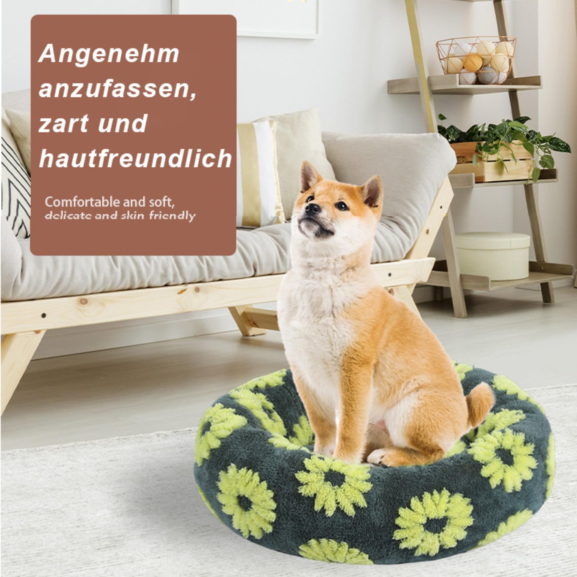 Hundekörbchen Waschbar, Abnehmbare katzenkörbchen, Plüsch Hundebett Donut, Katzenbett für Haustiere Aller Größen (Schwarz-Weiß,50x50x18 cm)