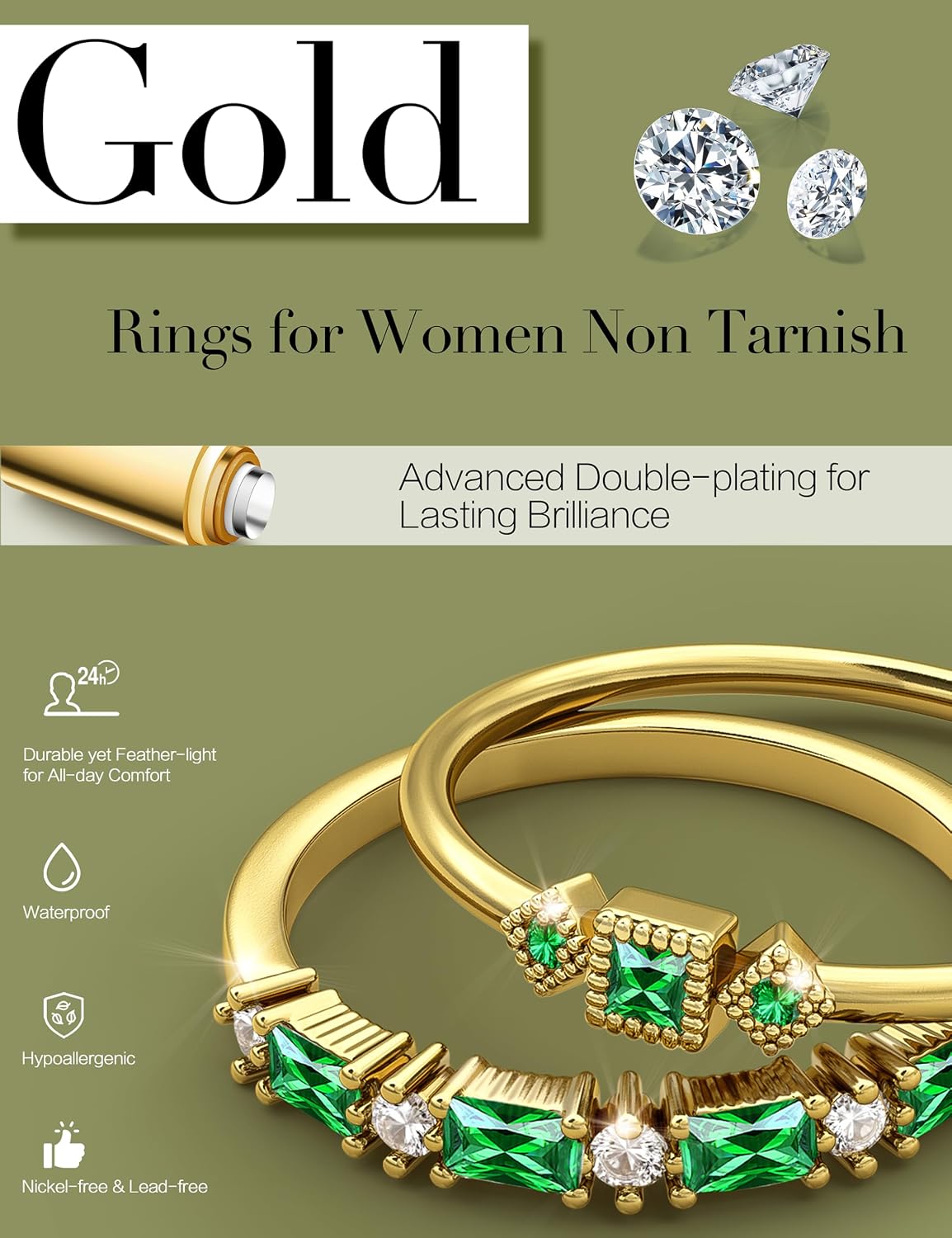 ORAZIO 14K Gold Plated Stackable Rings for Women Non Tarnish Dainty Cubic Zirconia Wedding Engagement Bands Ring Set Minimalist Trendy Statement Anniversary Promise Thumb Stacking Rings Size 6-10