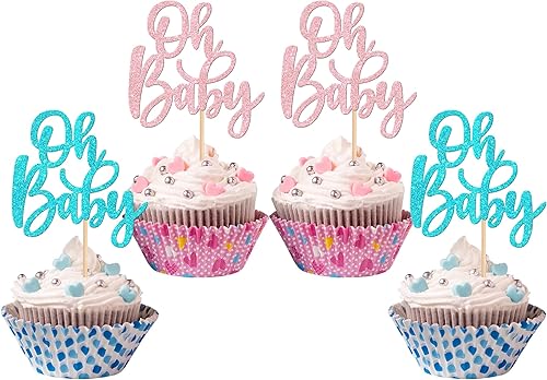 Miniatura 28 de 24 piezas Oh Baby Cupcake Toppers Glitter Baby Shower Cupcake Picks Reveal Género Decoración de Pasteles para Baby Shower Niños Niñas Fiesta