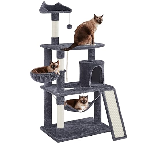 Yaheetech 63.5in Multi-Level Cat Tree Tower Condo with Scratching Posts, Platform & Hammock, Cat Activity Center Play Furniture for Kittens, Cats, and Pets - Dark Gray