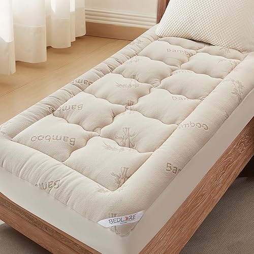 Vista 11 de BEDLORE Cubrecolchón King de viscosa derivada de bambú, almohadilla gruesa tipo pillow top para colchón con bolsillos elásticos para colchón de 6 a