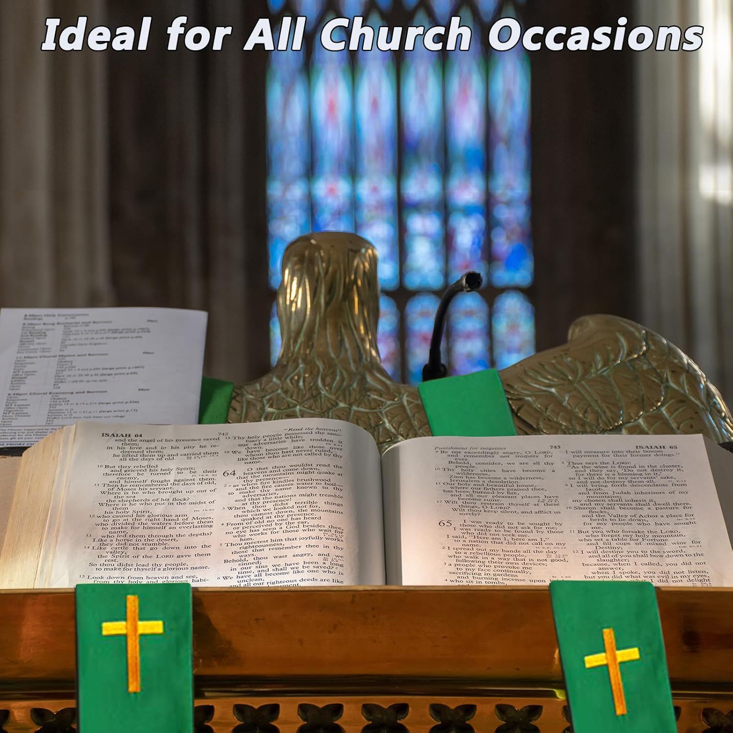 Set of 3 Reversible Parament Set, Evenly Sewn Pulpit Scarf Bible Bookmark Communion Table Runner for Church, Communion Table Cloths for Church Easter Pentecost Worship