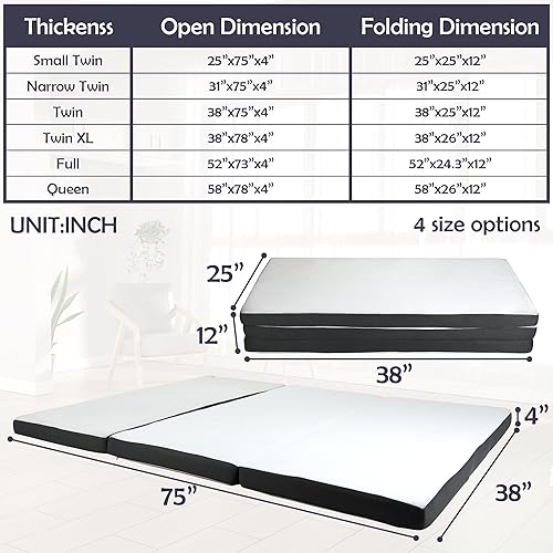 Miniatura 2 de Colchón plegable, colchón de espuma viscoelástica de gel de tres pliegues, colchón plegable portátil con funda lavable y parte inferior