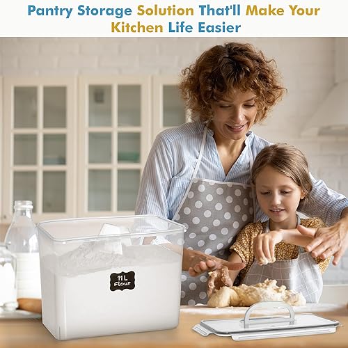 Miniatura 8 de Shazo 2 recipientes de almacenamiento de harina y azúcar con asa de fácil transporte, recipientes de plástico extra grandes para almacenamiento de