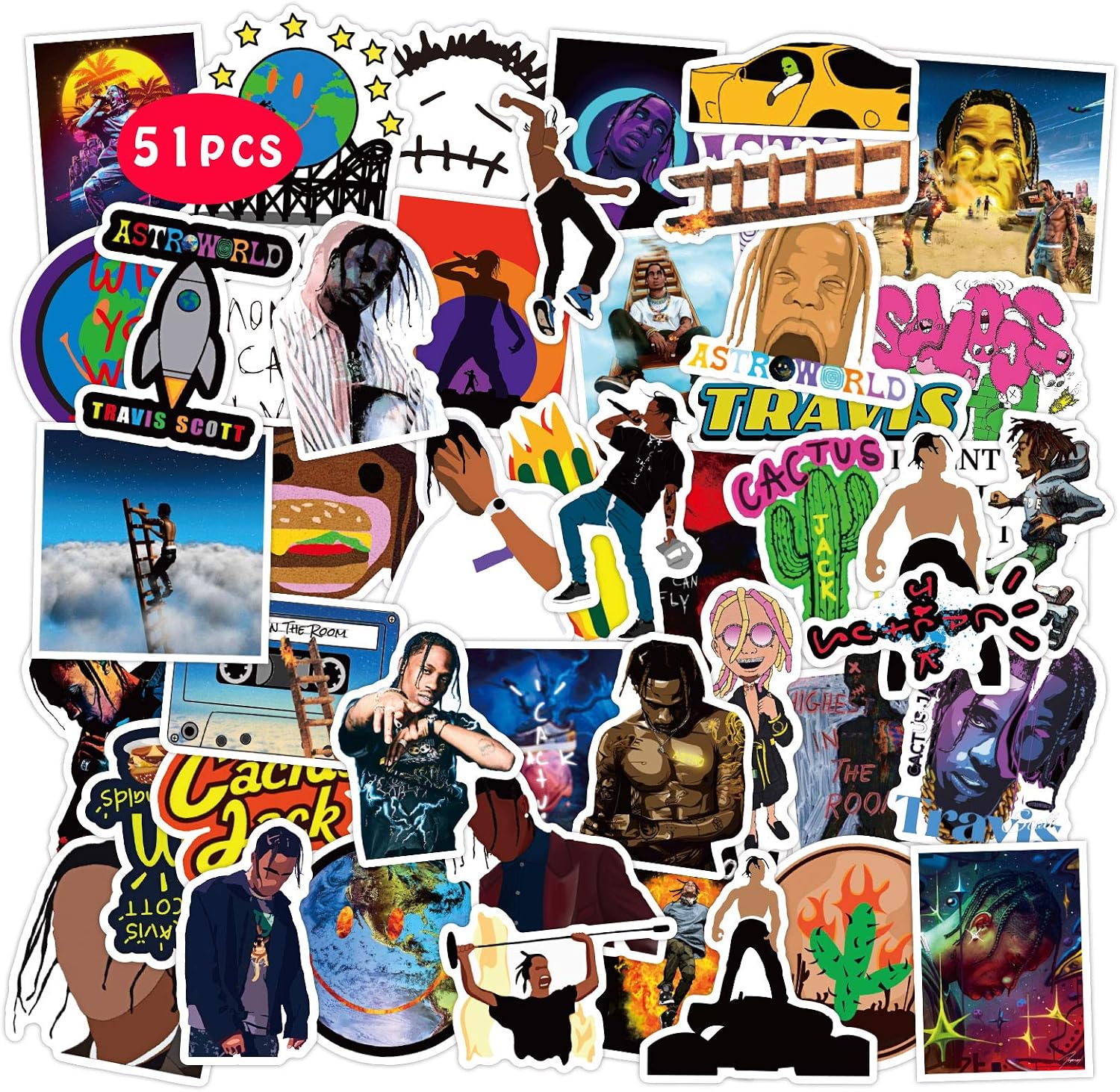 Enshi Rapper Stickers 51PCS Hip Hop Pop Music Singer Waterproof Graffiti Vinyl Decals for Laptop Phone Case Mug Scrapbook Luggage Skateboard Room Decoration Merch for Pop Music Fans