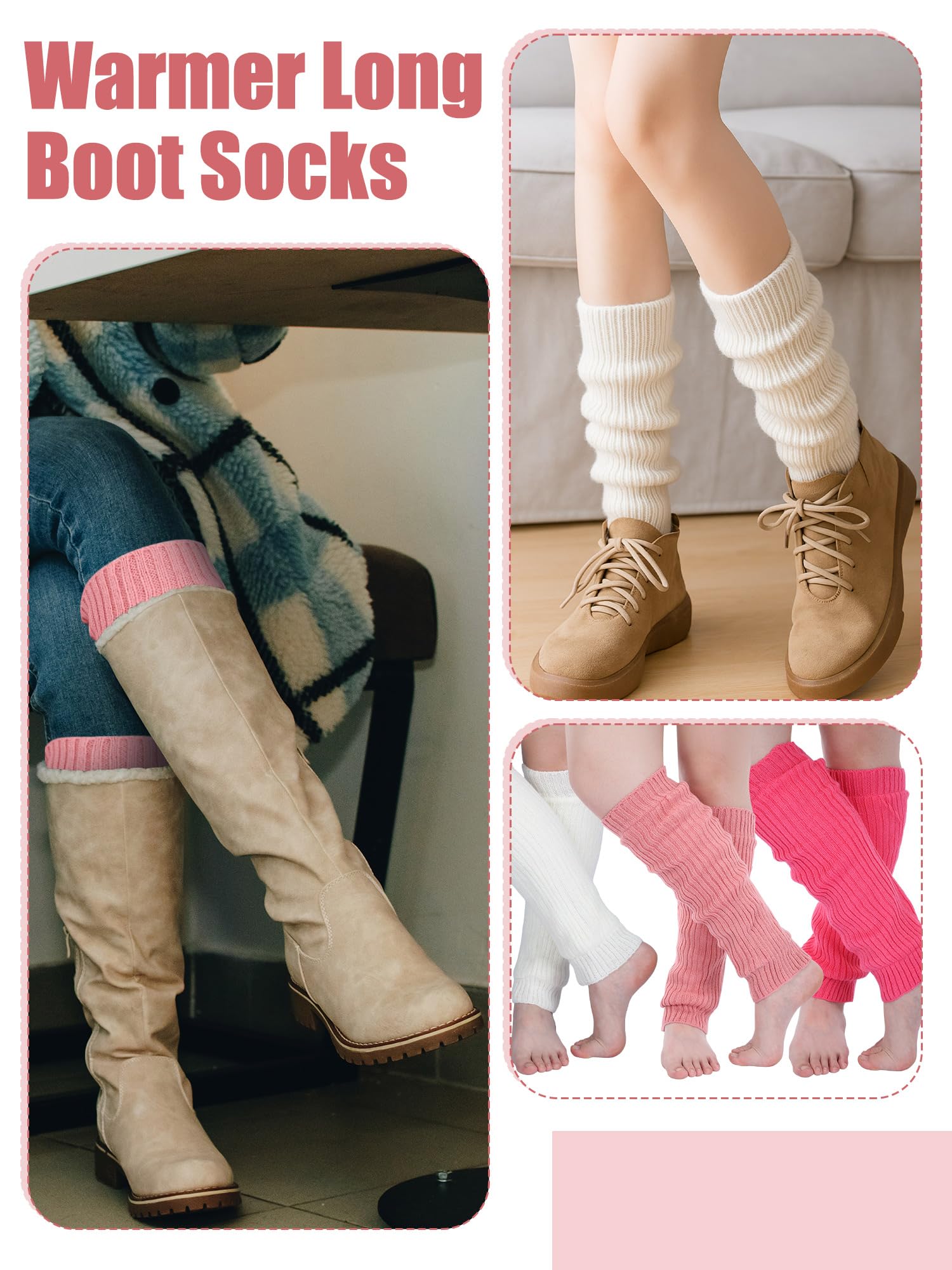 Chuarry 3 Pairs Winter Fleece Lined Leg Warmer for Women Skating Leg Warmer Long Boot Socks for Women Skating Every Day Wear
