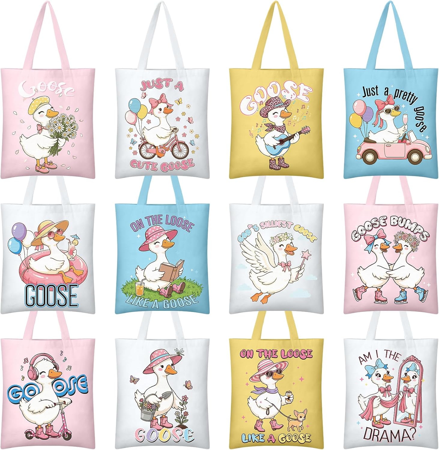 Tallew 12 Pcs Silly Goose Party Favors Silly Goose Canvas Tote Bags Bulk for Girls Cute Grocery Shopping Trips Purse Gifts for Bridal Shower, Bachelorette Party Supplies