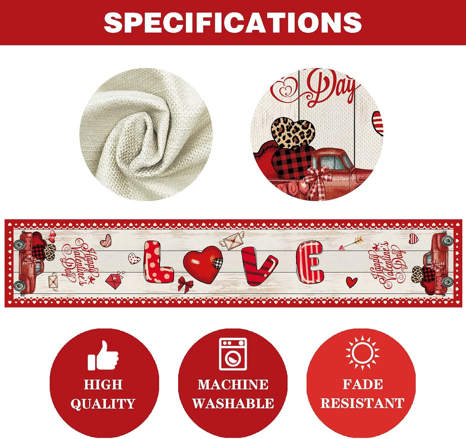 8 Pcs Truck Holiday Table Runner 72 Inches Long, Plaid Valentines Day St Patricks Day Mardi Gras Easter 4th of July Halloween Thanksgiving Day Christmas Burlap Table Decor for Home Party