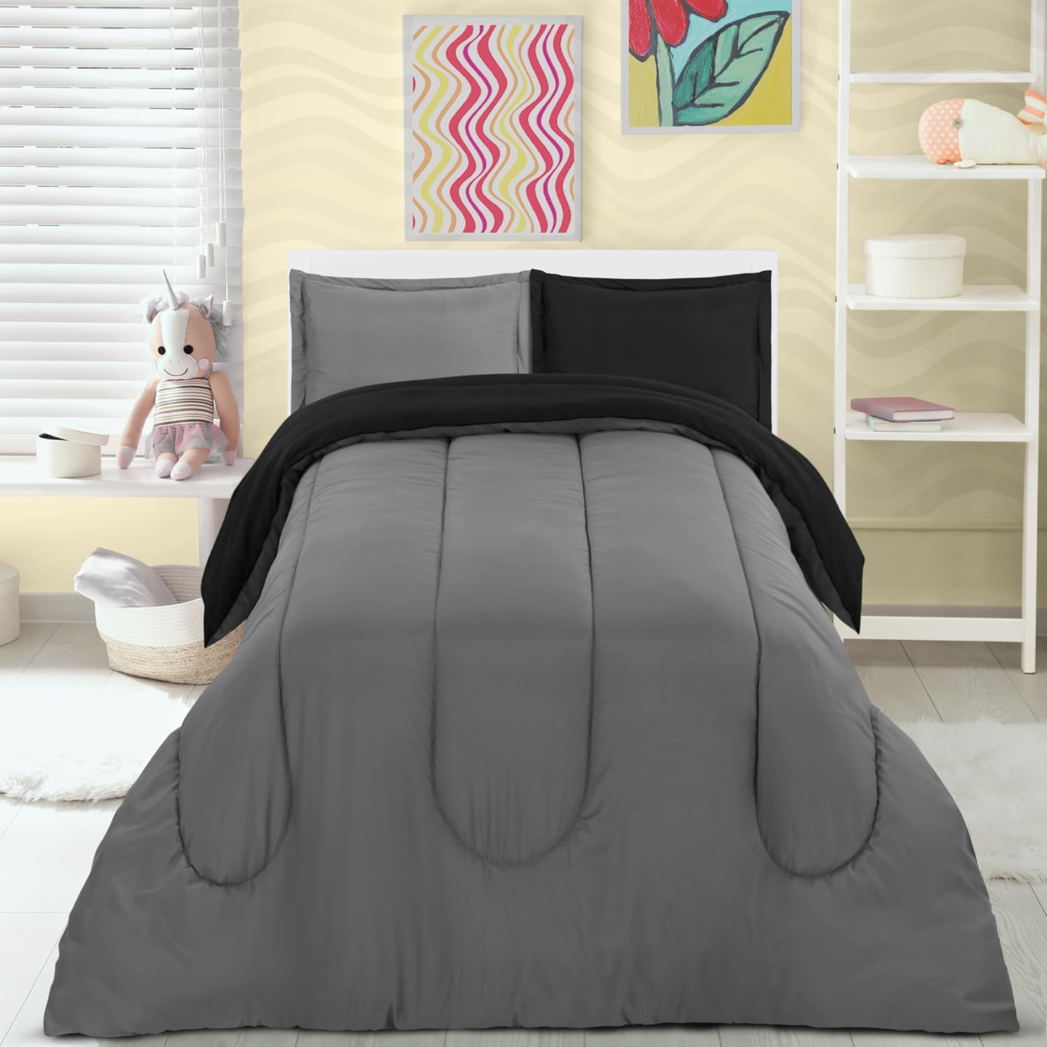 Utopia Bedding All Season Reversible Black and Grey Comforter Set with 2 Pillow Cases, 3 Piece Soft Brushed Microfiber Kids Bedding Set for Boys/Girls, Machine Washable (Twin) - Image 4