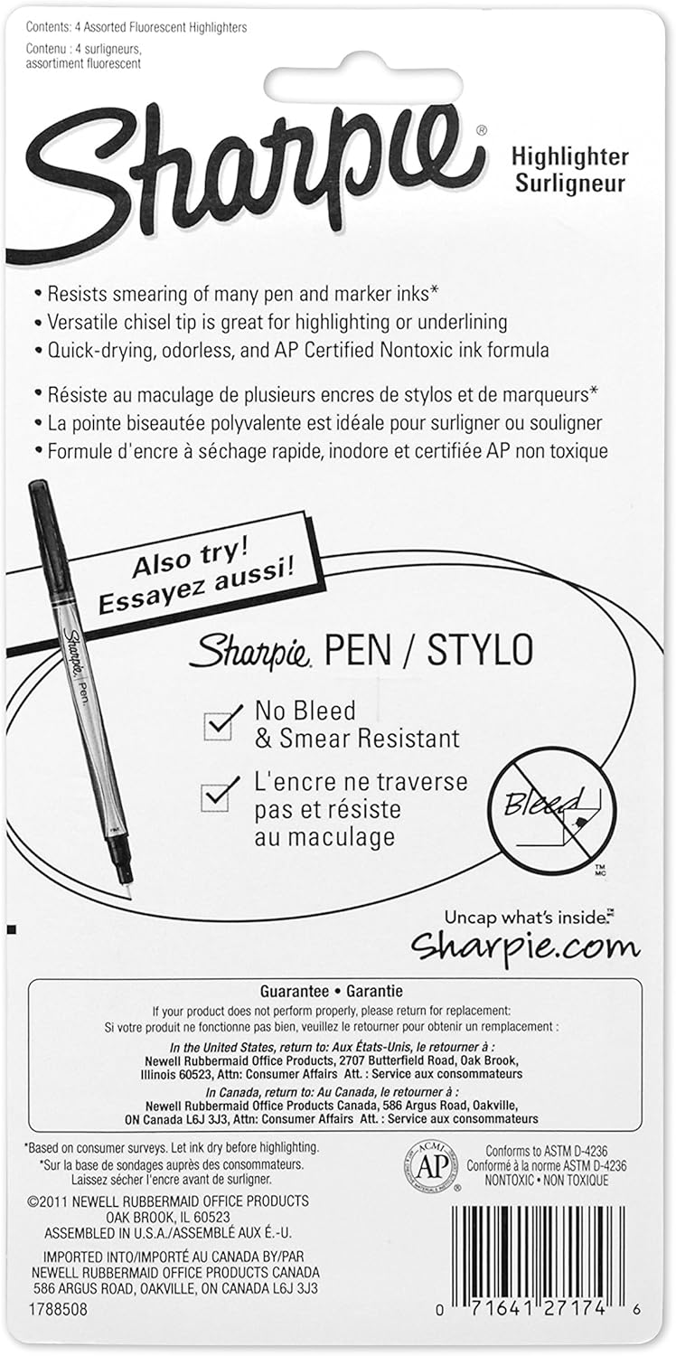 Sharpie Pocket Style Highlighters, Chisel Tip, Assorted Fluorescent, 24 Count (6 Packs of 4)