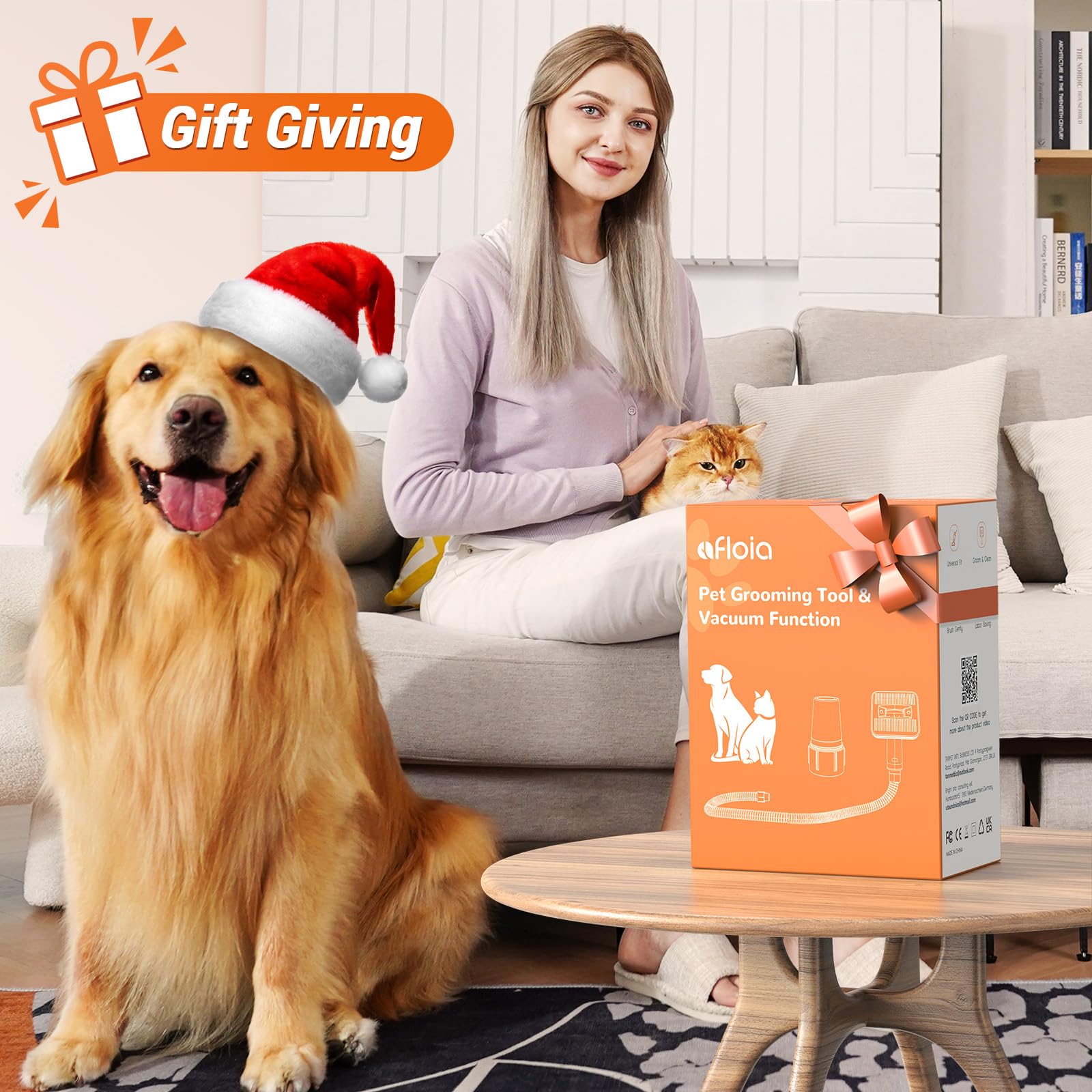 Afloia Spazzola per cani, Spazzola per Gatti, Kit Innovativo per la toelettatura dei Animali Domestici, con Adattatore e 1-1.5'' tubi flessibili