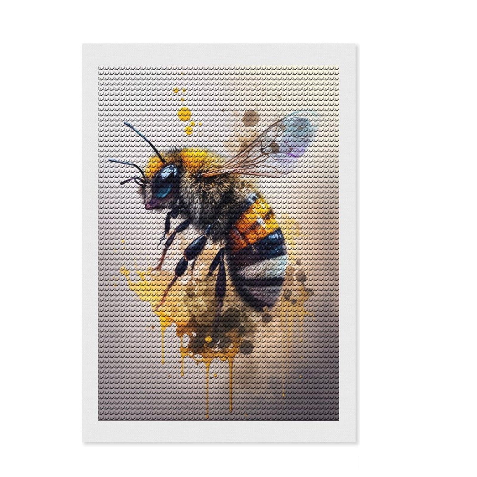 Junmoney Bee Watercolor Sketch Diamond Art Canvas 8"x12", Farmhouse Decor, for Women, Fun Craft Experience, Thoughtful Handmade Gift