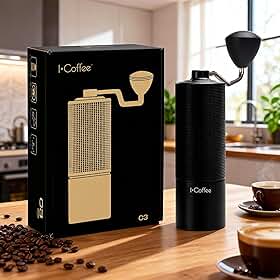 iCoffee C3S Moedor de Café Manual, Moedor de Café Inox com Manivela, Moedor de Café Capacidade Inoxidável de 20 g (Preto)