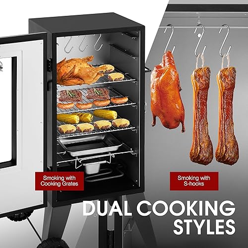 Miniatura 5 de SE2806 - Ahumador eléctrico analógico de 28 pulgadas con 3 estantes cromados, ventana de visión transparente, área de cocción de 454 pulgadas