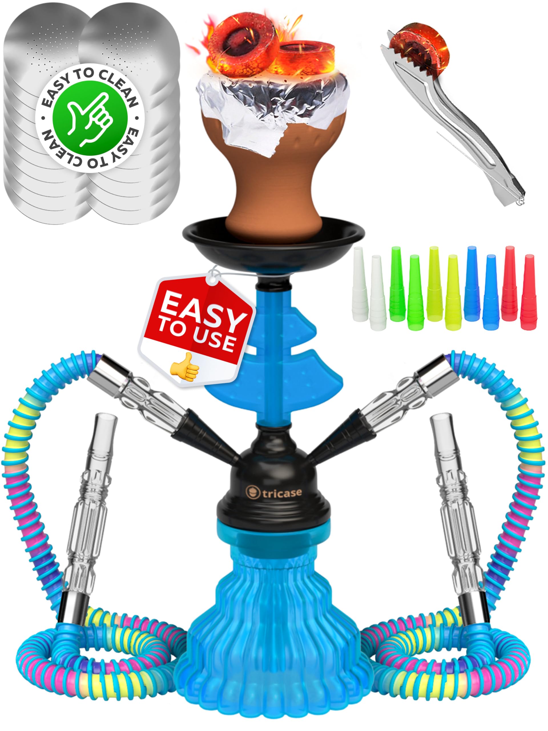 Royal Blue Hookah Set 2 Hose Hookah LilOne 12 Blue Mini Hookah - Hookah Set with 50x Foil