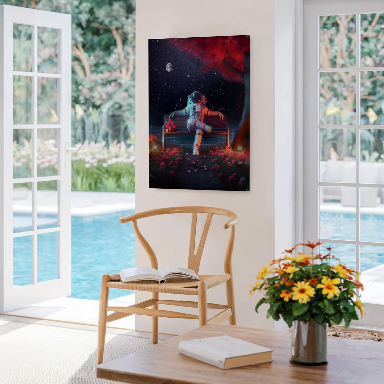 Poster Master Astronaut Canvas - Space Garden Print - Space Exploration Art - Surreal Floral Art - Modern Design - Trendy Living Room or Bedroom Wall Decor - 8x10 STRETCHED Canvas