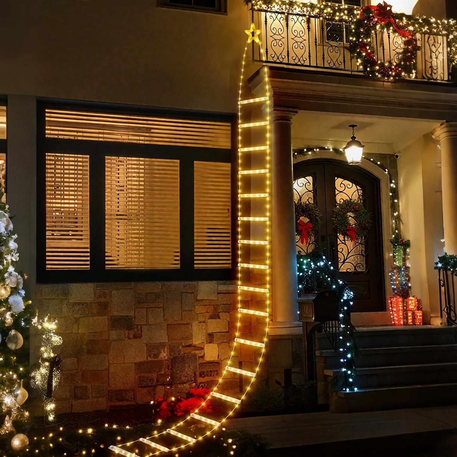 Guirlande Lumineuse échelle Père Noël 3m - 280 LED, 8 Modes, étanche IP65, Avec Télécommande Et Minuterie - Décoration Noël Intérieur/extérieur