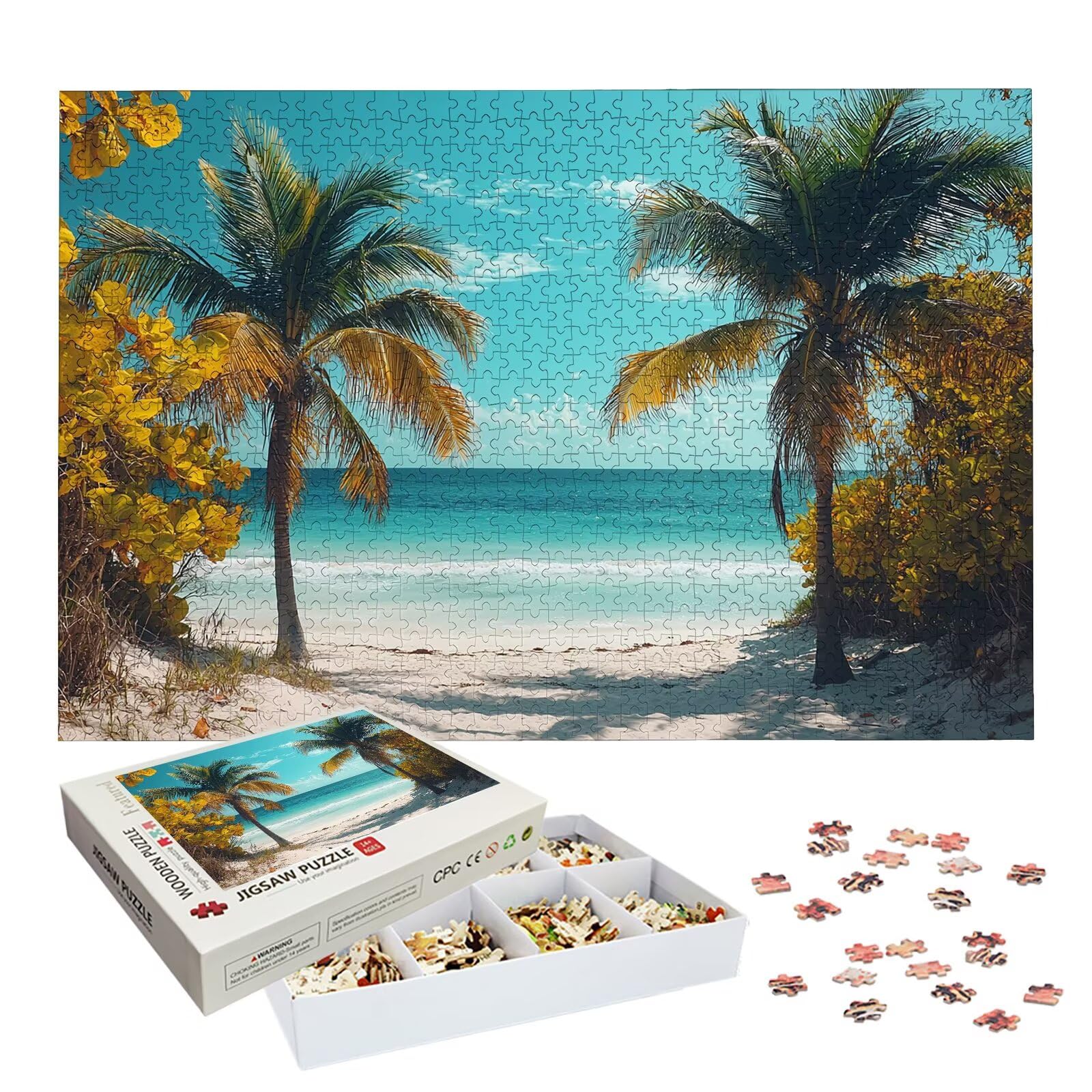 Puzzle 1000 Pezzi Spiaggia, Puzzle Tropicale 1000 Pezzi Arte per Adulti e Bambini, Misura: 75x50 cm, Puzzles Legno per Adulti con Squisita Scatola di Imballaggio, Idea Regalo Donna, Regalo Uomo, -9137