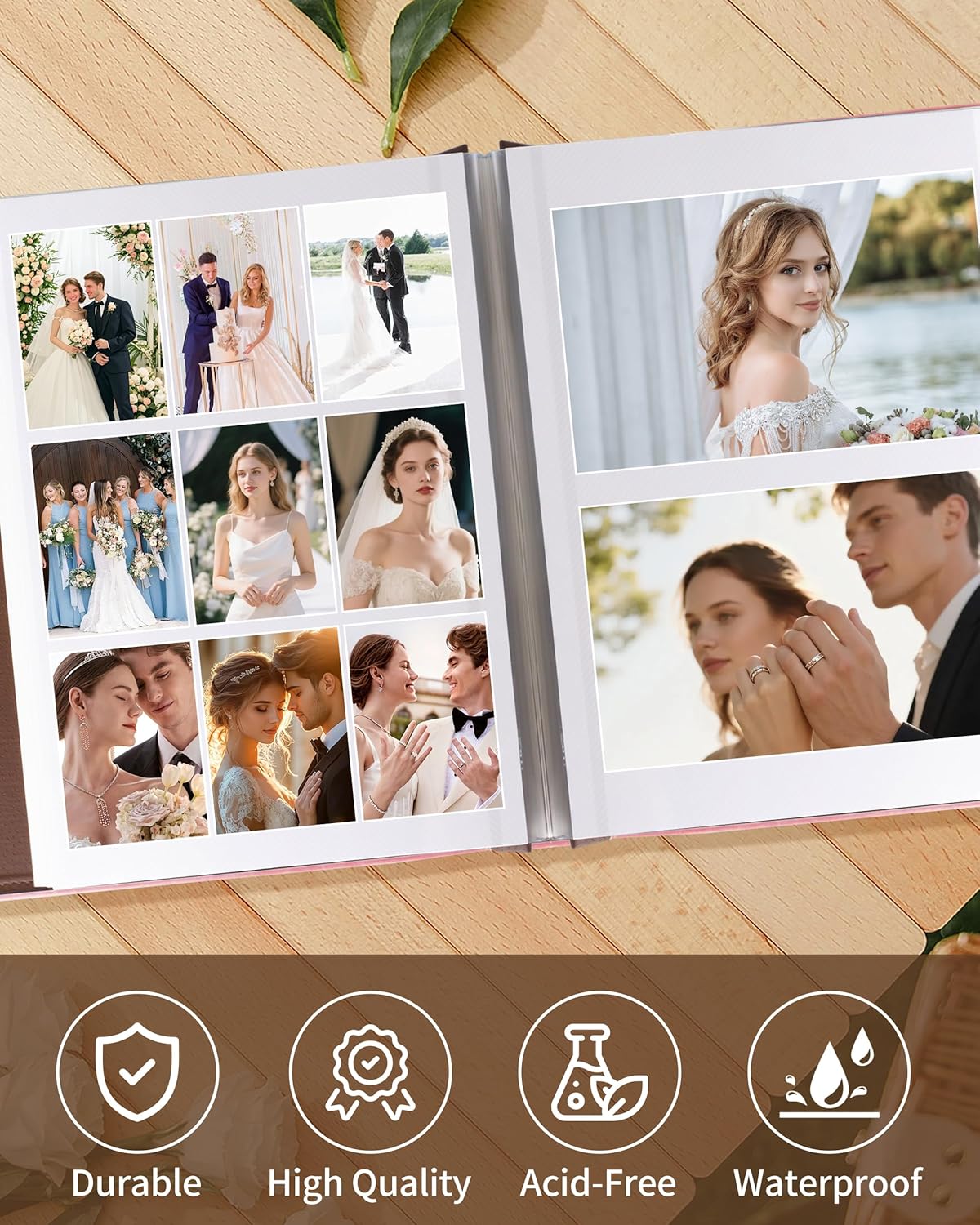 Bride Photo Album DIY Scrapbook,Leather Magnetic Self Adhesive Pages,Engagement Wedding Gift,Newlywed Couple Memory Gift (Album-Bride Pink)