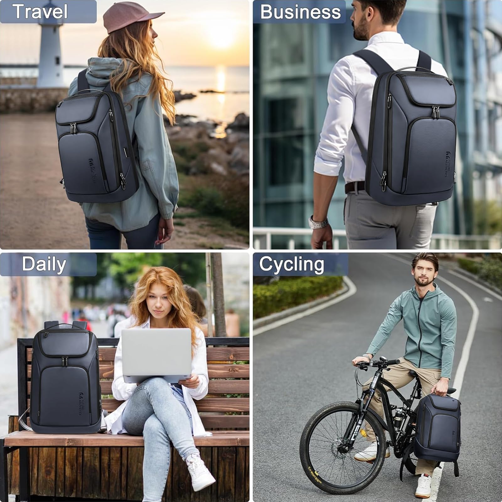Sac à Dos Affaires Ordinateur Portable de 17,3 pouces avec Double Port USB Étanche Ultraléger Travail Bureau 30L (Bleu)