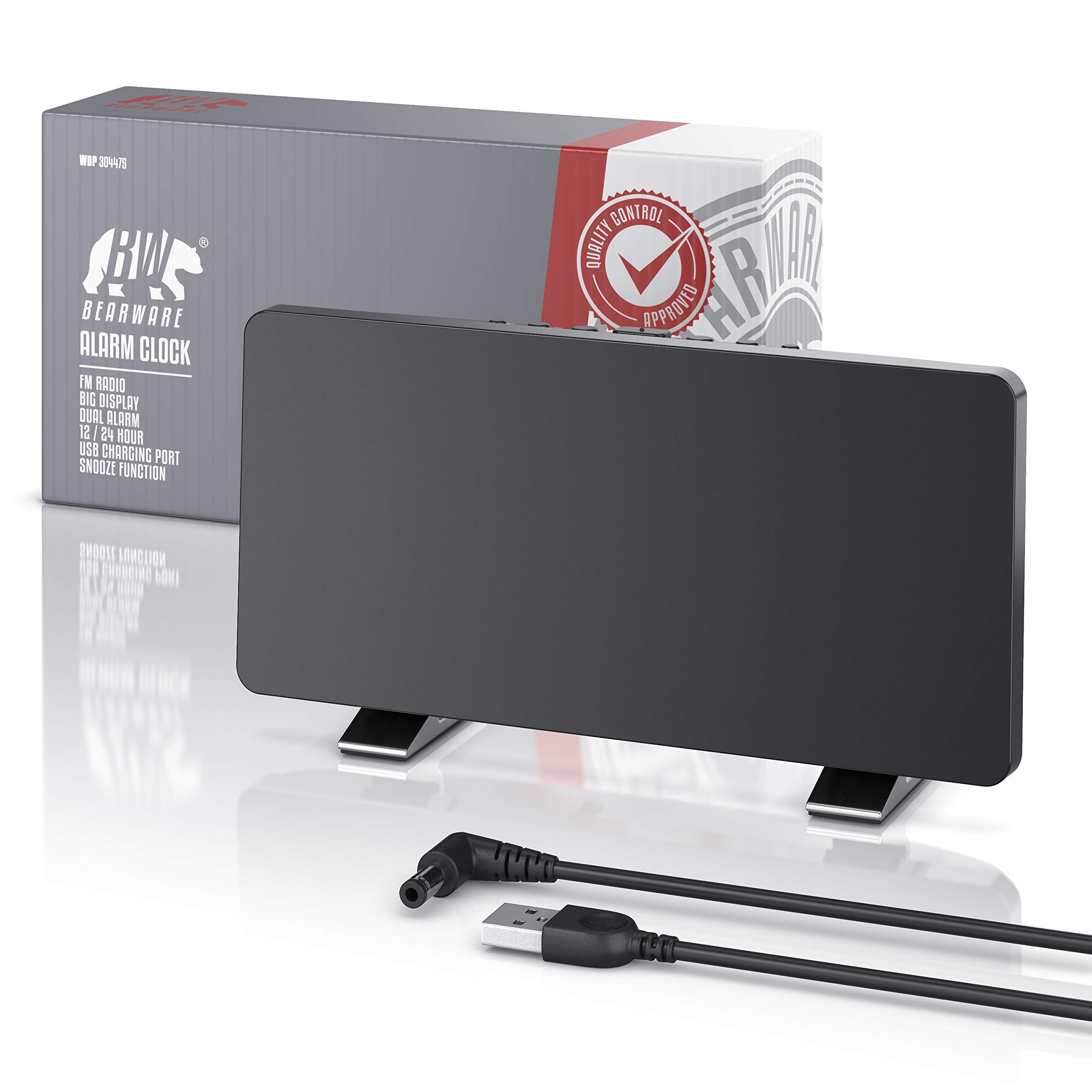 CSL - Radiowecker digital - FM Wecker - LED Display mit 3 Helligkeiten und Autodimmer - große Zahlen - Radio mit 15 Speicherplätzen - 15 Lautstärkestufen - Snooze 5-60 min - USB-Netzteilkabel inkl.