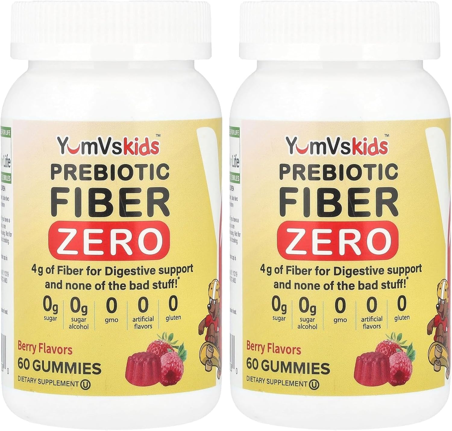 Prebiotic Fiber Zero Gummies for Kids by YumVs | Keto Sugar Free Gummy Chews for Toddlers |4g Fiber for Children Constipation Support | Natural Kosher Halal Berry Chewable 70 Count (Pack of 2)