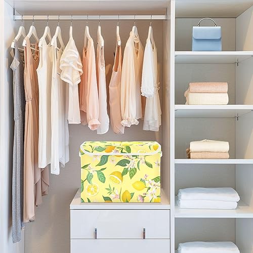 Miniatura 6 de Bolsas de almacenamiento plegables de hojas de limón para ropa, contenedores de almacenamiento de tela con asa reforzada, organizadores de armario