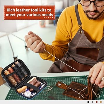 Leather Tooling Kit, Leather Working Tools and Supplies, Leather Working Kit with Large-Eye Stitching Needles, Waxed Thread, Leather Sewing Tools for DIY Leather Craft