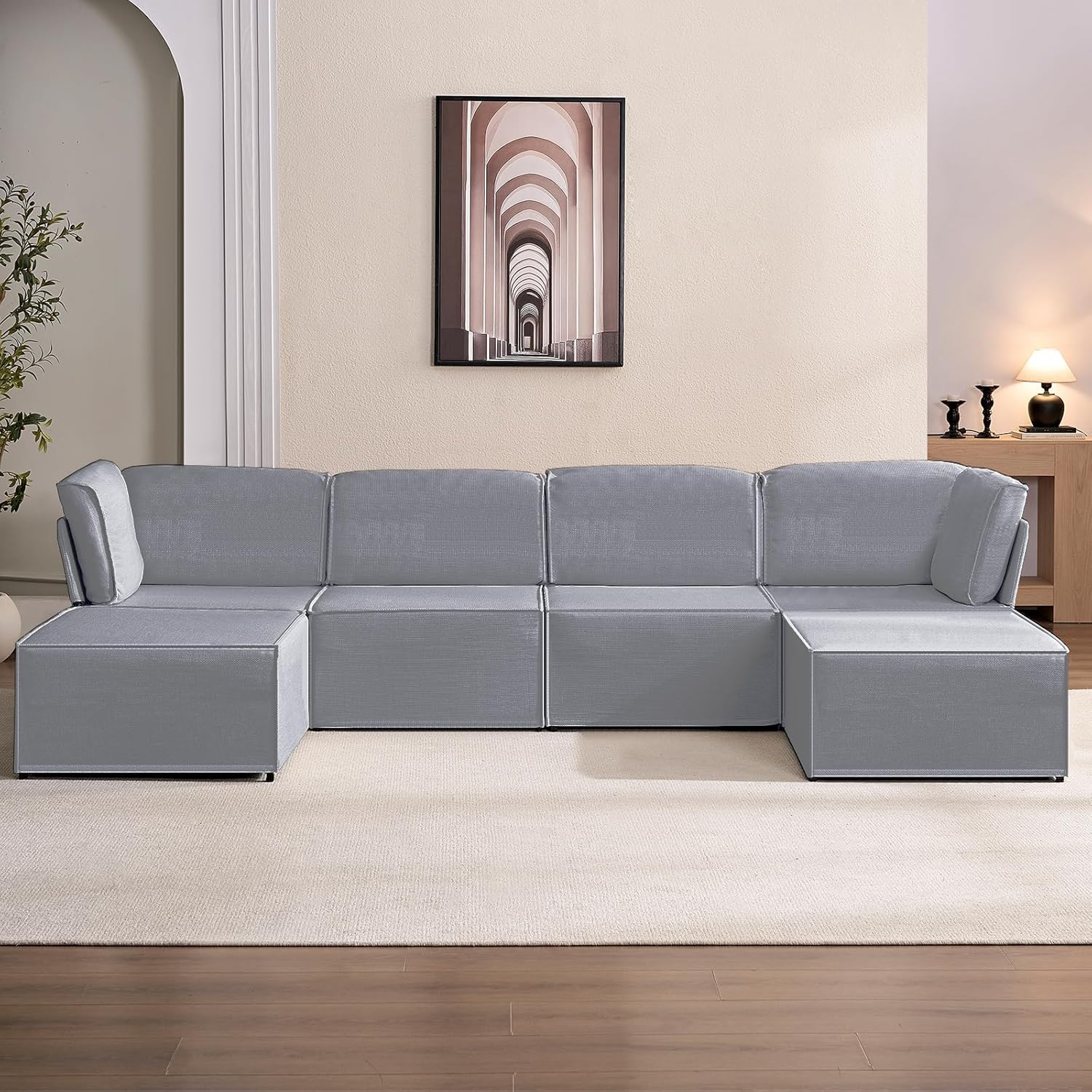 CECER Modular Sectional Sofa, U Shaped Convertible Couch Sofa with Reversible Chaises, Queen Sleeper Sofa, Modular Oversized Sofa Couches for Living Room (Light Grey)