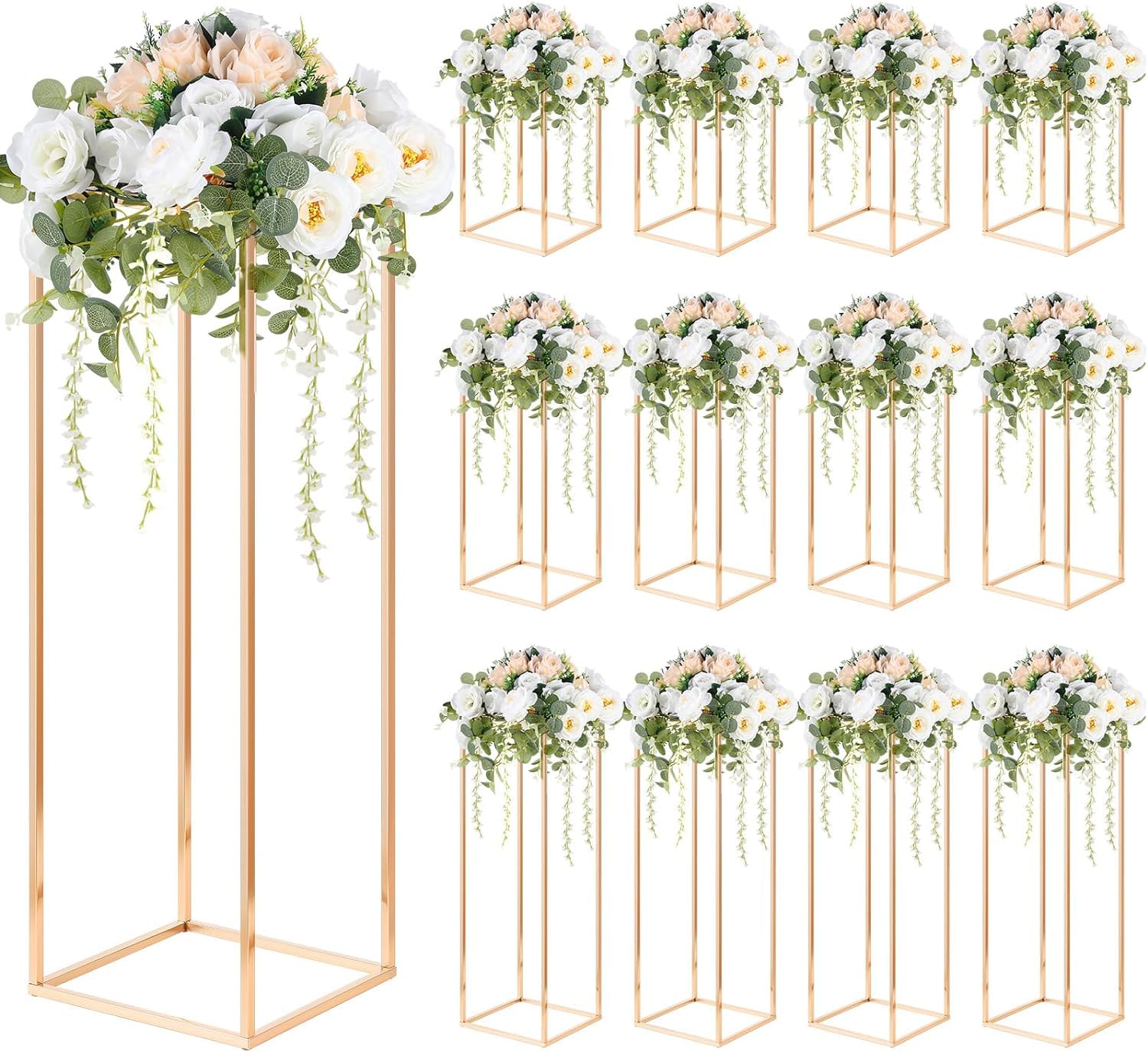 Atnhyruhd Gold 12Pcs Vases For Wedding Centrepiece Tables Metal Wedding Flower Stand Geometric Plant Rack Shelf Holder Decor 3 Sizes Metal Flower Floor Vase Column Flower Stand, Jjou3o8kwdzj8