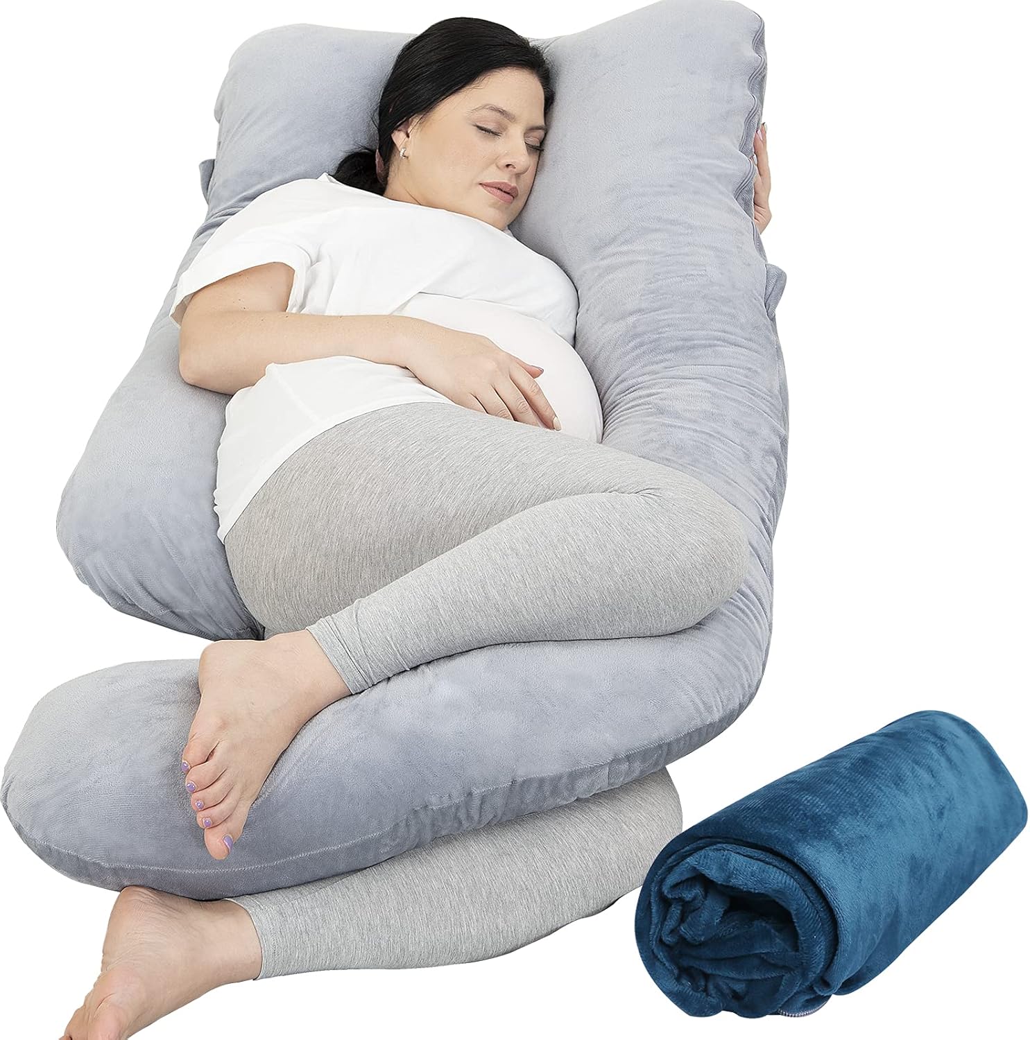 Pregnancy Pillow with 2 Velvet Cover, Rukoy Pregnancy Body Pillow for Side Sleeping, U Shaped Maternity Pillow for Belly Back Support : Baby