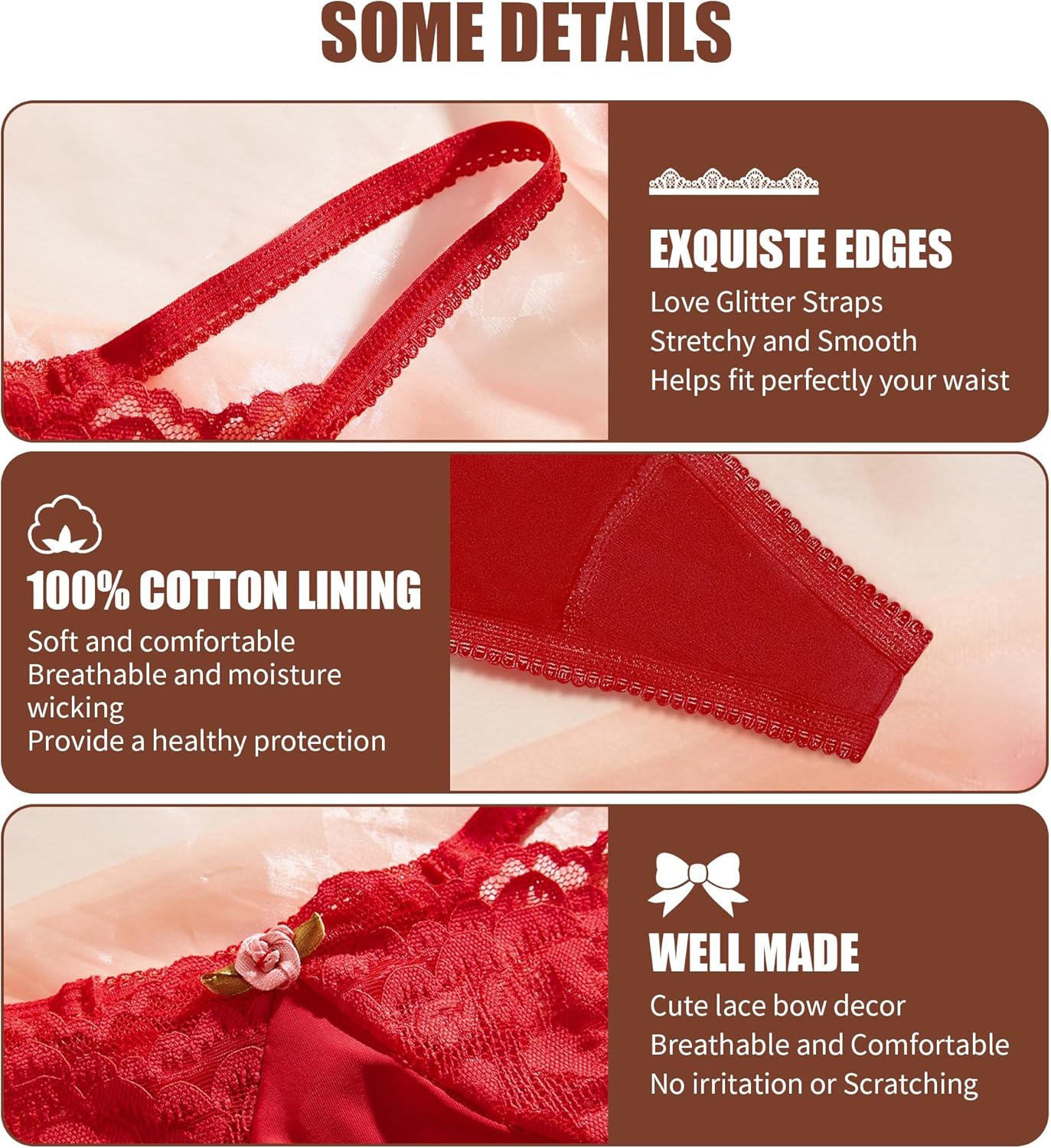 4Pack Women G-String Thongs T-back Lace Hollow Out Low Waist Thongs Floral Breathable Cheeky Underwear Panties - Image 5