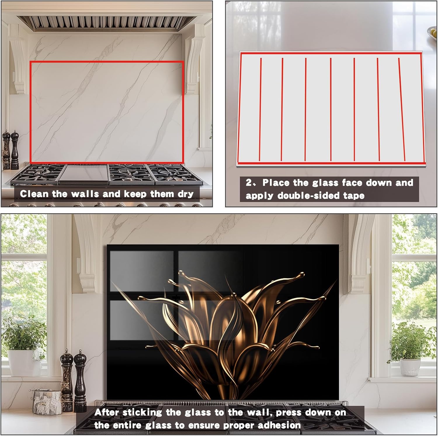 Evgosm Tempered Glass Backsplash for Kitchen, Flowers Stove Splashback, Glass Backsplash, Used for Kitchen Wall Protection and Decoration, Easy to Install and Clean. (30x16'')