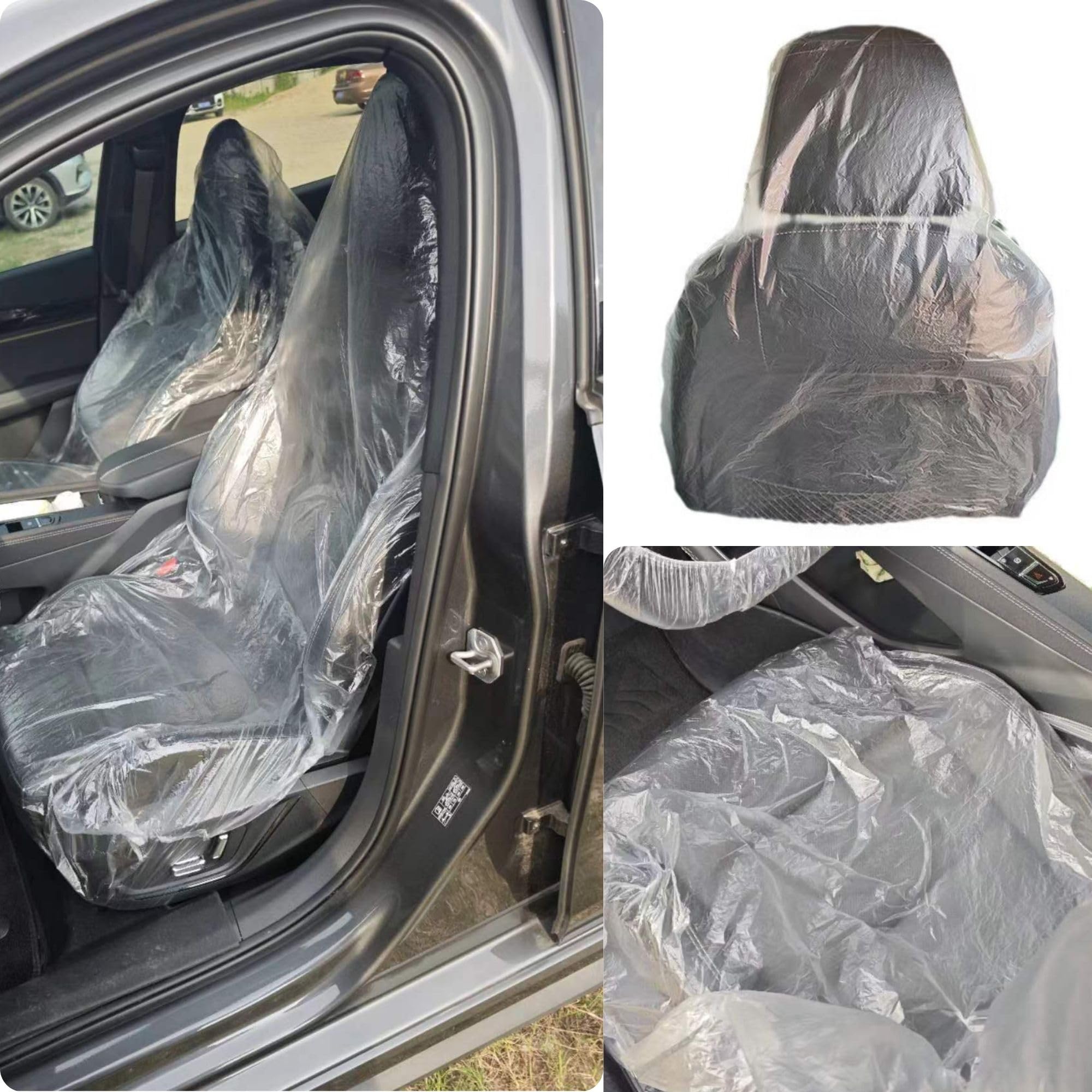 300Pcs Disposable Car Seat Covers, Car Seat Protector Plastic Seat Covers  for Cars Include Steering Wheel Covers, Gear Shift Knob Covers