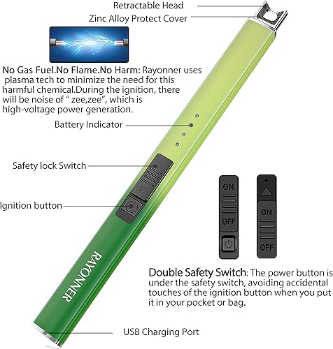 Miniatura 6 de RAYONNER Encendedor eléctrico encendedor de vela encendedor USB con interruptor de seguridad recargable plasma sin llama
