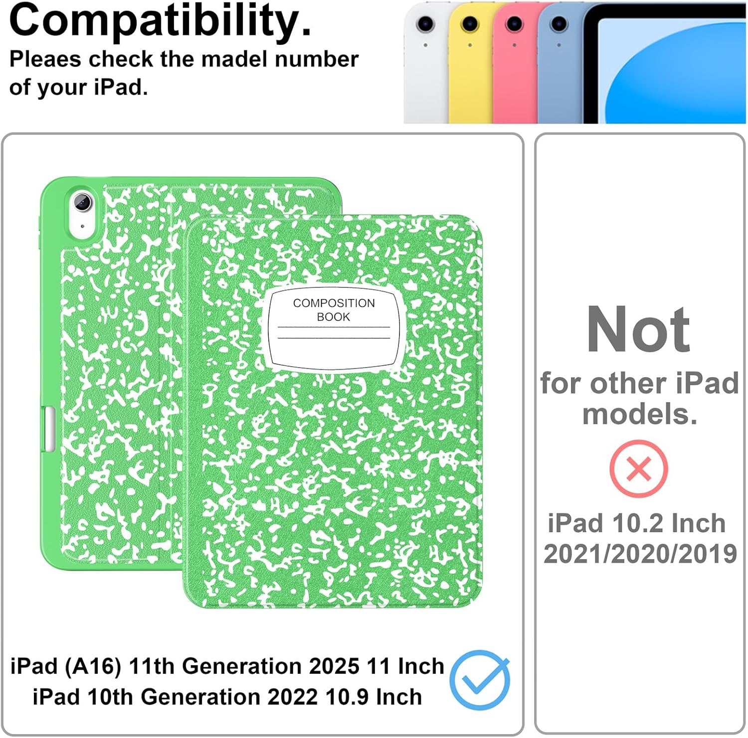 Supveco Case for iPad (A16) 11th Generation 11 inch (2025),iPad 10th Generation 10.9 inch (2022) with Pencil Holder-[Auto Wake/Sleep],Premium Folio Stand Case with Soft TPU Back Cover-Green Book