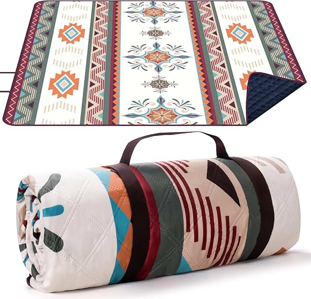 LARUTAN Waterproof Picnic Blanket, 200x200CM Large Beach Blanket Outdoor...