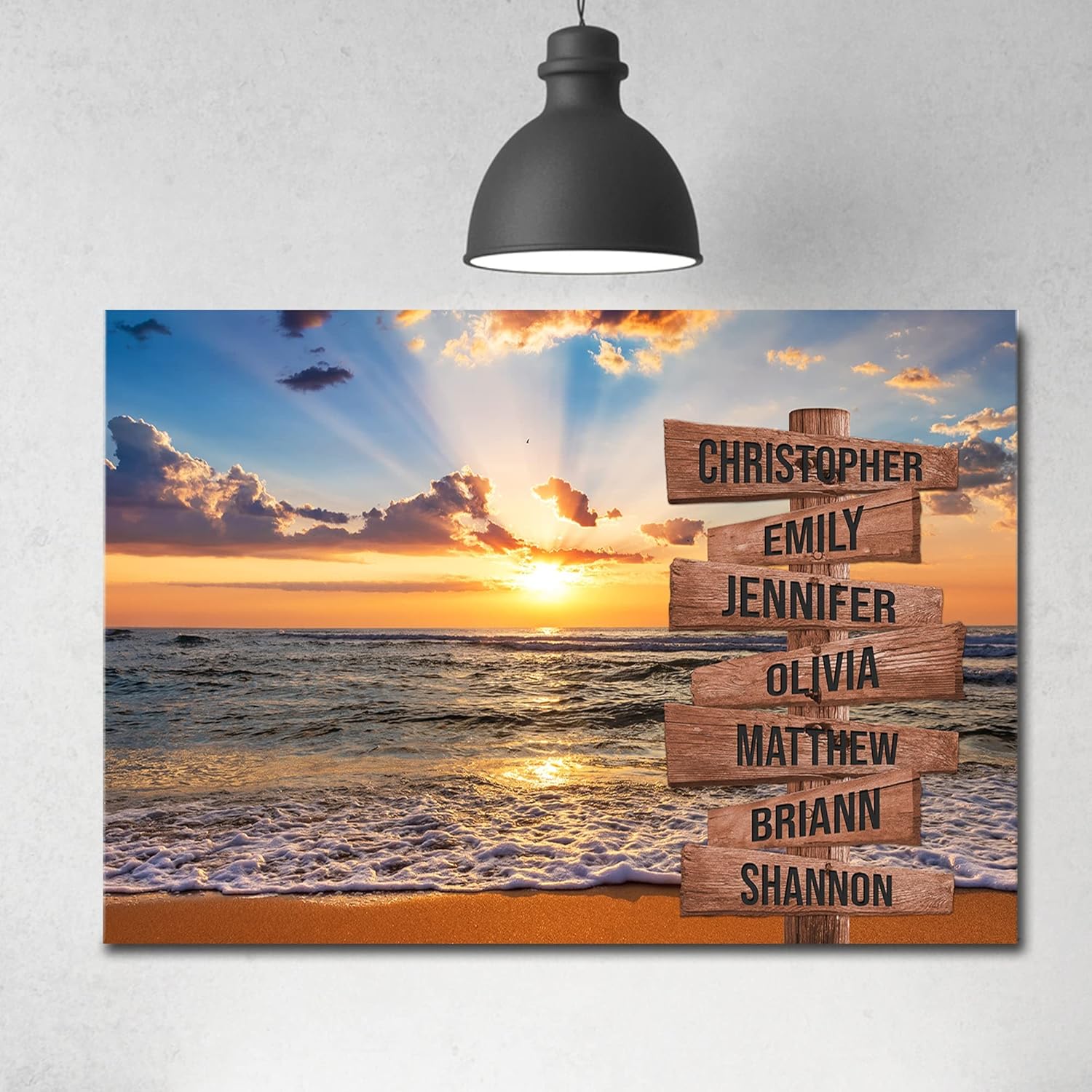 My Soul And Spirit Store - Sunset Over The Beach Ocean Sunset Color Personalized Multi-Names Premium Canvas, Crossroads Personalized Canvas For Wall To Print Framed (36"x24") 36 in x 24 in