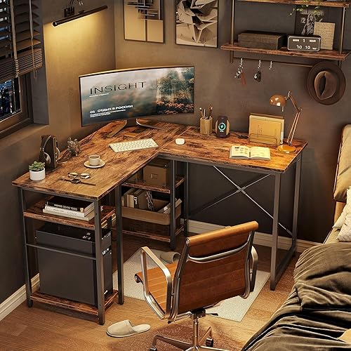Bestier Escritorio en forma de L con estantes de almacenamiento de 75 pulgadas, escritorio largo reversible para estudiantes, niños, mesa de estudio