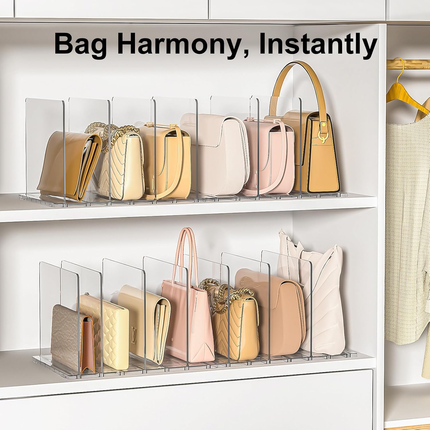Bag Purse Organizer for Closet: Shelf Dividers Adjustable Acrylic Handbag Storage - Plastic Closet Organizers and Storage for Clutches - Keep Carteras & Pocketbook Upright - Image 3