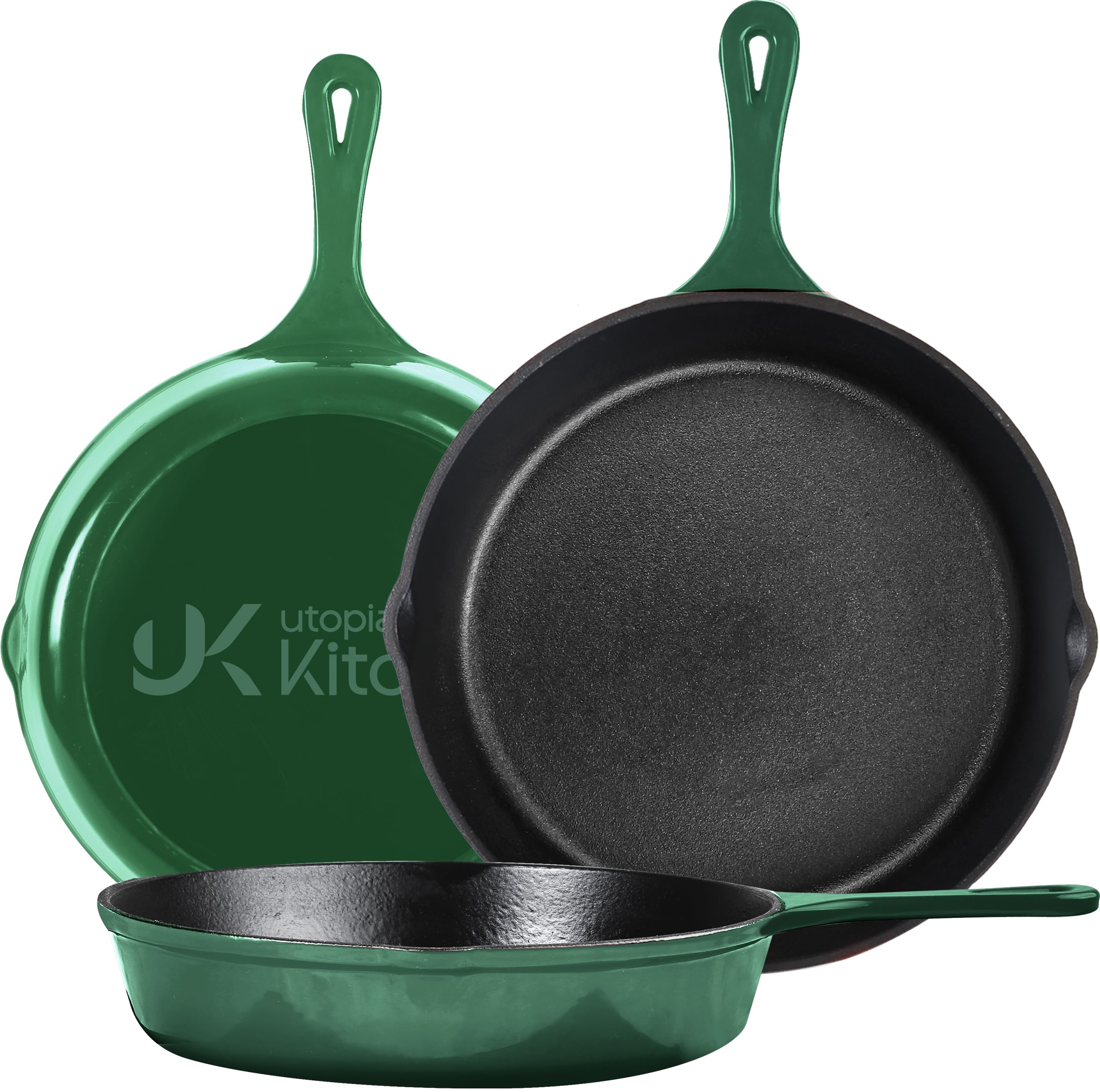 Utopia Kitchen Cast Iron Skillet Set, 3 Piece 6 8 10 Inch, PFAS-Free Green