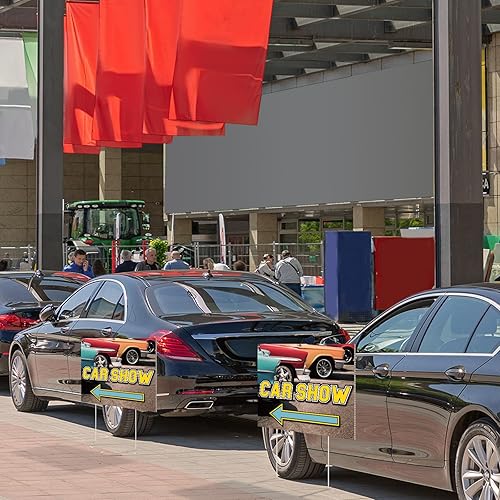Miniatura 7 de 3 letreros de flecha para patio con diseño de flecha para exhibición de automóvil, de 16 x 12 pulgadas, de doble cara, con estacas, accesorios para