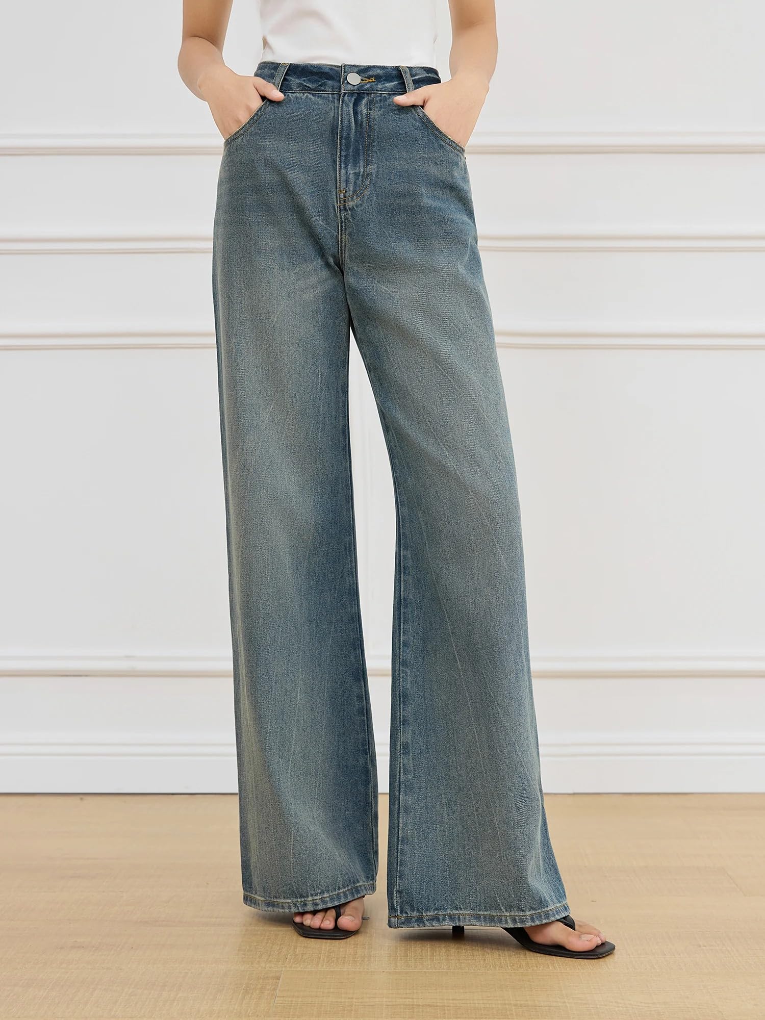 Pantalones Vaqueros para Mujer Otoño Estilo Retro Rectos Tiro Alto Pierna Ancha Primavera Jeans para Mujeres