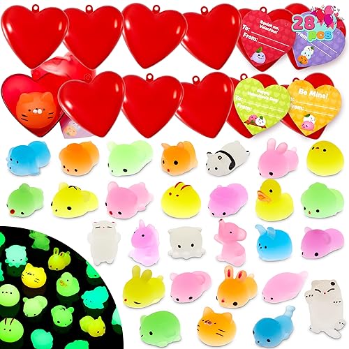 JOYIN 28 Packs Valentines Day Gifts for Kids, Glow Mochi