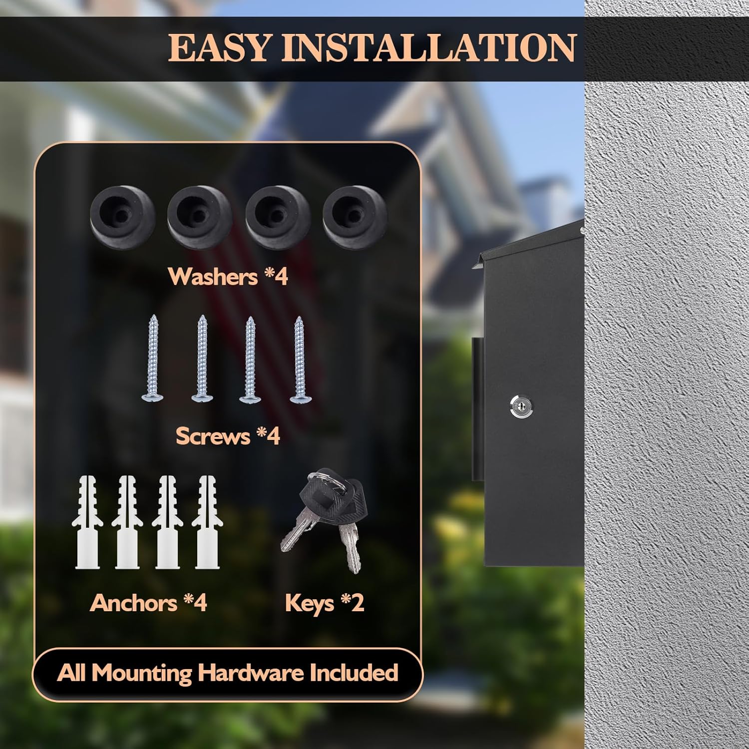 Sharp-tec Wall Mounted Mailbox, 13x14x4inch Large Capacity with Wood-Grain Steel Panel, Modern Metal Galvanized Steel Mailbox for Outside with Lock and Key Drop Box