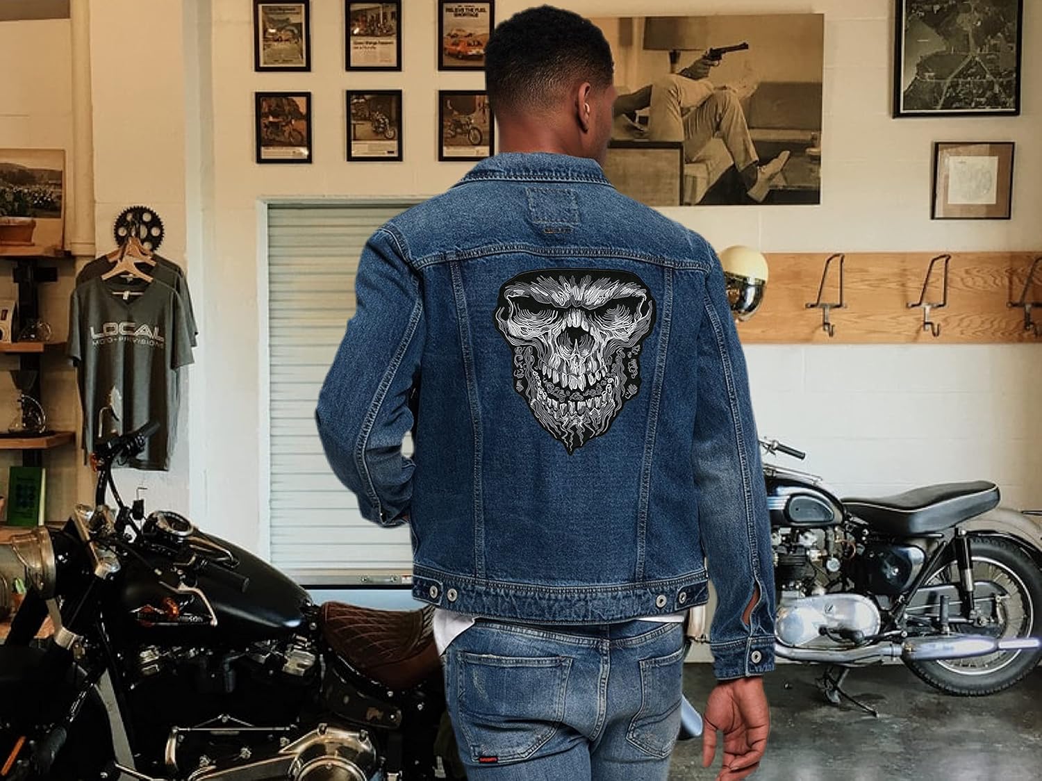 Evil Skull Patch 11" | Wicked Halfskull Realistic Skeleton | Large Embroidered Iron On - by Nixon Thread Co.